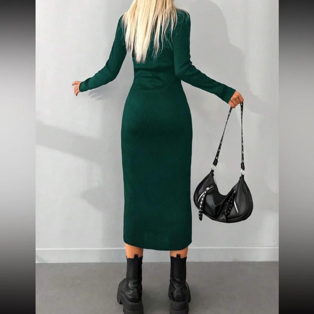 Luxe black high neck sweater bodycon dress - Picture 6 of 16